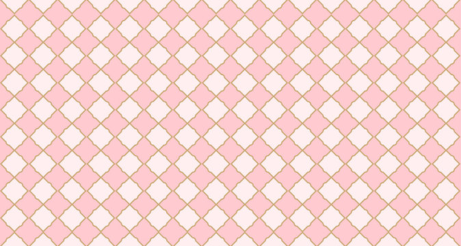 Seamless arabic geometric pattern. Can be use for royal party backdrop.(girl baby shower, birthday, mom's day, wedding) Pink and golden vector background. Little princess style. Trendy pastel colors.