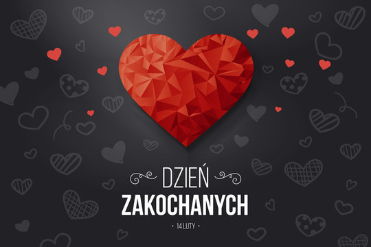 Figury geometryczne w kształcie serca z napisem &bdquo;Dzień Zakochanych&rdquo;