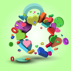 Fototapeta premium Background of multi-colored hearts, on the day of St. Valentine and March 8 - 3d vector eps10