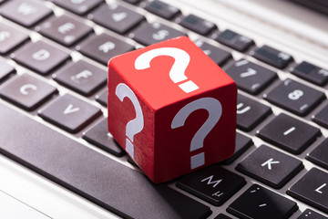 Question Mark Red Block Over The Laptop Keypad