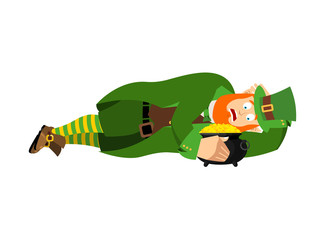 Leprechaun sleeps and pot of gold. dwarf for St.Patricks Day. national irish holiday