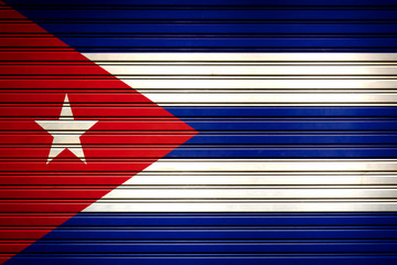 Cuba Caribbean Flag sign in iron garage door texture, flag background