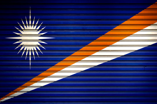 Marshall Islands Oceania Flag sign in iron garage door texture, flag background