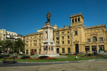 Fototapeta premium Okendo Plaza with Victoria Eugenia Theater in spanish city of San Sebastian (Donostia)