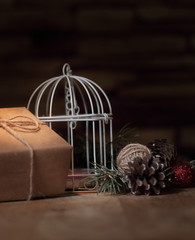 gift box on Christmas background .photo with copy space