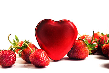 Red heart and strawberry White background, valentine