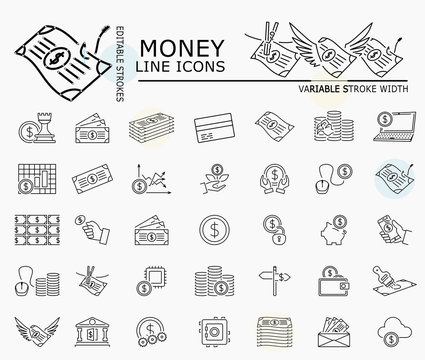 Money Line Icons With Minimal Nodes And Editable Stroke Width And Style