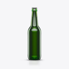3D render beer bottle green on a white background