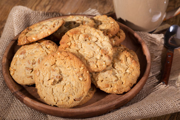 Peanut Butter Cookies on a Wooden Plate