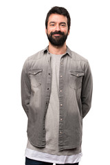 Happy handsome man with beard on white background