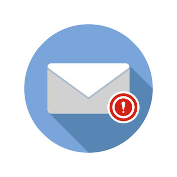 Important message icon. Email icon with long shadow.