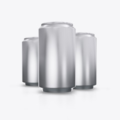3D render metal cans on a white background