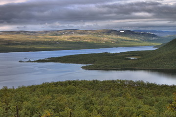 Lake Kilpisjarvi from Saana fell. Lapland, Finland