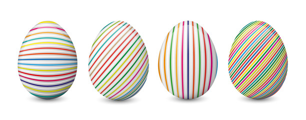 Painted and decorated Easter eggs.Realistic vector set. Collection of colorful eggs isolated on the white background.
