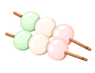 Japanese sweet rice dessert different color dango vector illustration isolated on white background