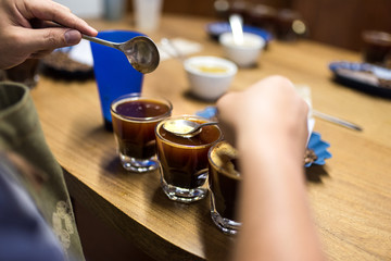Professional coffee cupping, coffee tasting