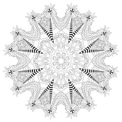 Hand drawn zentangle circular ornament for coloring page.