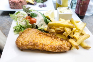 British Traditional fish and chips and tartar sauce