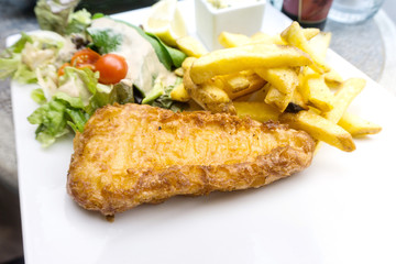 British Traditional fish and chips and tartar sauce