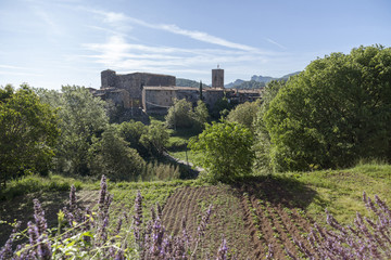 Village view, Garrotxa region,volcanic area.Santa Pau,Catalonia,Spain.