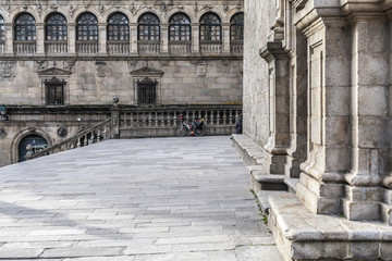 Fototapeta na wymiar Historic center city,entrance to cathedral in square, plaza praterias, Santiago de Compostela,Spain.