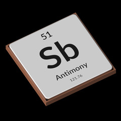 Chemical Element Antimony Embossed Metal Plate on a Black Background