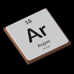 Chemical Element Argon Embossed Metal Plate on a Black Background