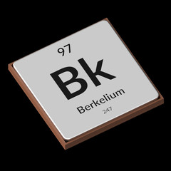 Chemical Element Berkelium Embossed Metal Plate on a Black Background