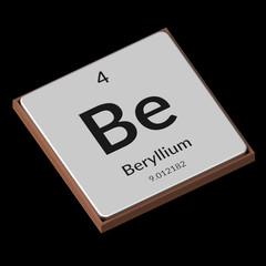 Chemical Element Beryllium Embossed Metal Plate on a Black Background
