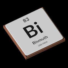 Chemical Element Bismuth Embossed Metal Plate on a Black Background