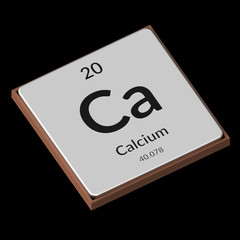 Chemical Element Calcium Embossed Metal Plate on a Black Background