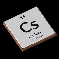Chemical Element Cesium Embossed Metal Plate on a Black Background