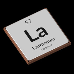 Chemical Element Lanthanum Embossed Metal Plate on a Black Background