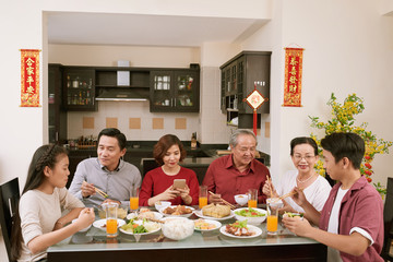 Family celebrating New Year at home