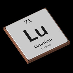 Chemical Element Lutetium Embossed Metal Plate on a Black Background