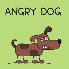 Sign "beware of dog". Angry dog shows his teeth in cartoon style.