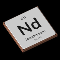 Chemical Element Neodymium Embossed Metal Plate on a Black Background