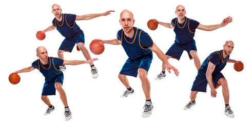 Full length portrait of a basketball player with ball