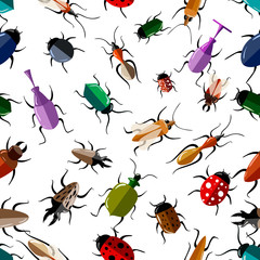 Seamless pattern of colorful bugs vector illustration on white background website page and mobile app design