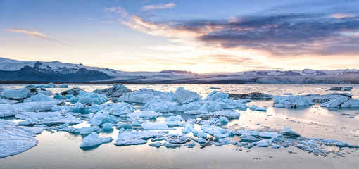 view of icebergs in glacier lagoon, Iceland, global warming concept - 189758802