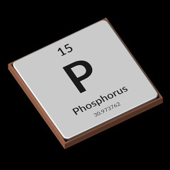 Chemical Element Phosphorus Embossed Metal Plate on a Black Background