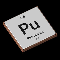 Chemical Element Plutonium Embossed Metal Plate on a Black Background