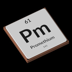 Chemical Element Promethium Embossed Metal Plate on a Black Background