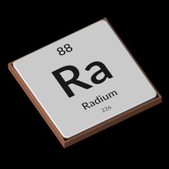 Chemical Element Radium Embossed Metal Plate on a Black Background