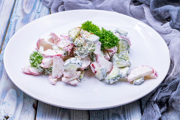 Lettuce radishes cucumber