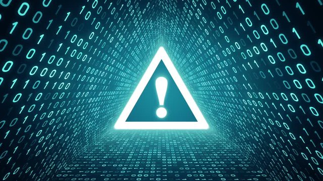 White attention sign form cyan binary tunnel on cyan background. Seamless loop. More icons and color options available in my portfolio.