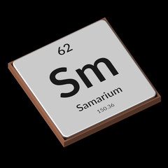 Chemical Element Samarium Embossed Metal Plate on a Black Background