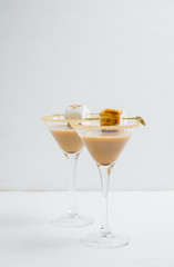 Chocolate martini on the rustic background. Selective focus.