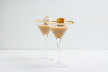Chocolate martini on the rustic background. Selective focus.