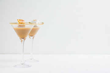 Chocolate martini on the rustic background. Selective focus.
